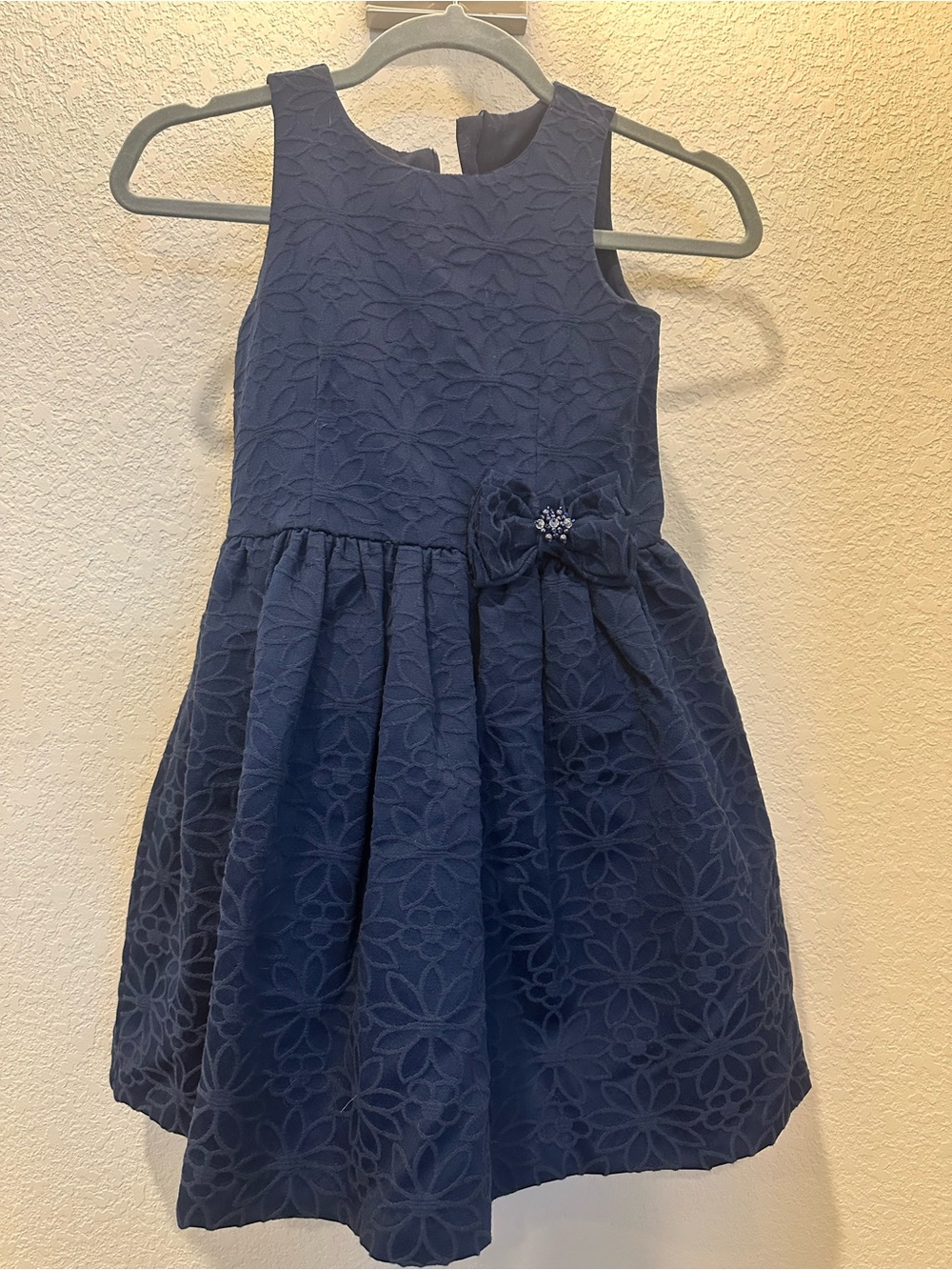 Girls Navy Floral Lace Party Dress with Bow